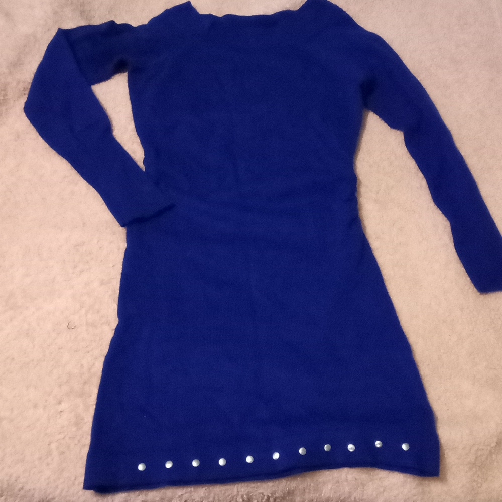 Long sleeve blue midi dress, size-m
